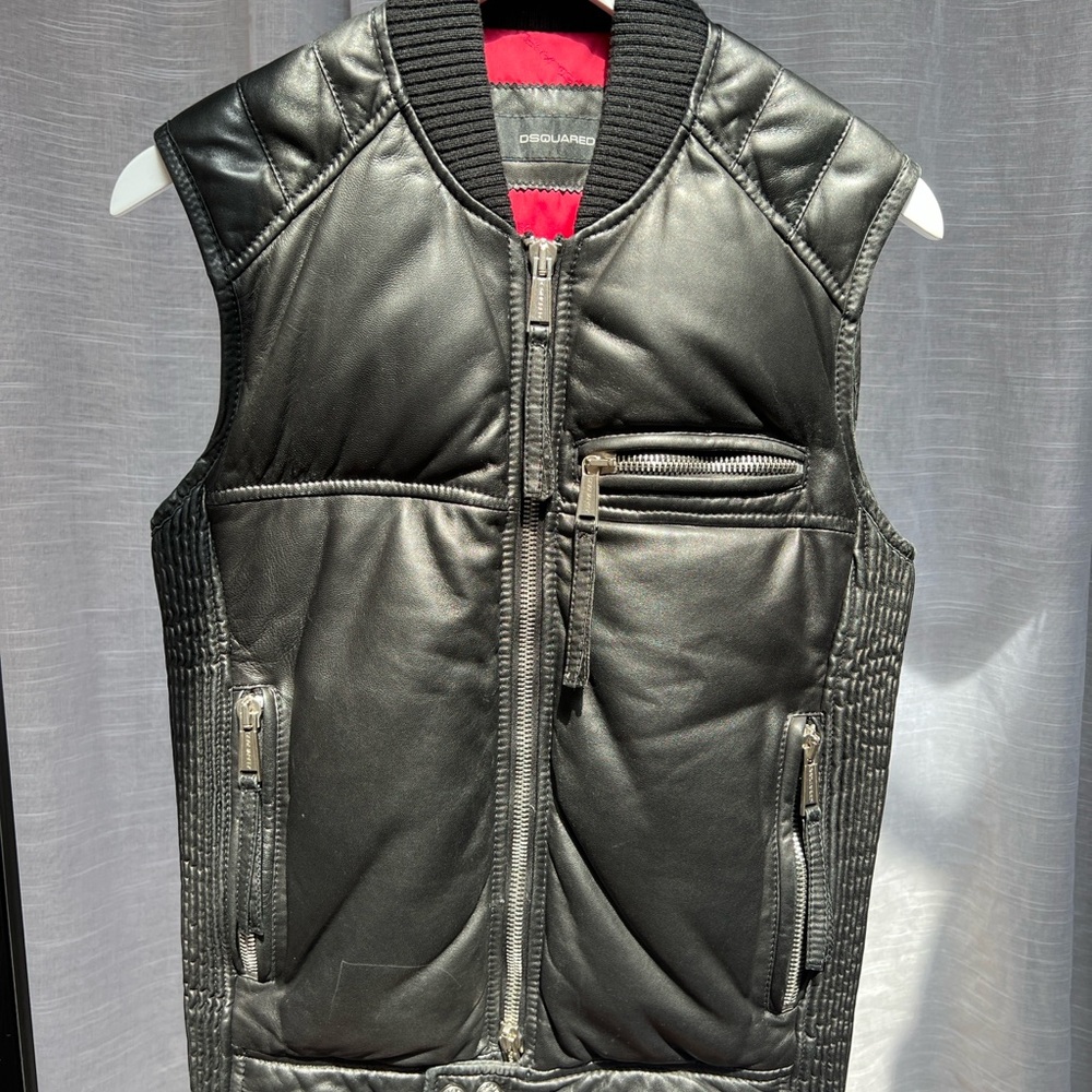 Dsquared Men's Black Leather Vest Size 46